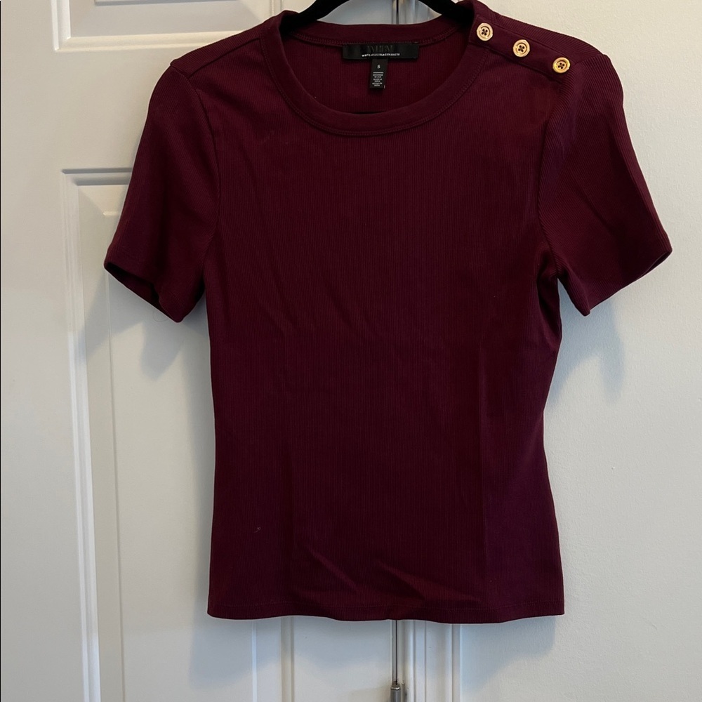 White House Black Market Deep Red Button-Accent Tee